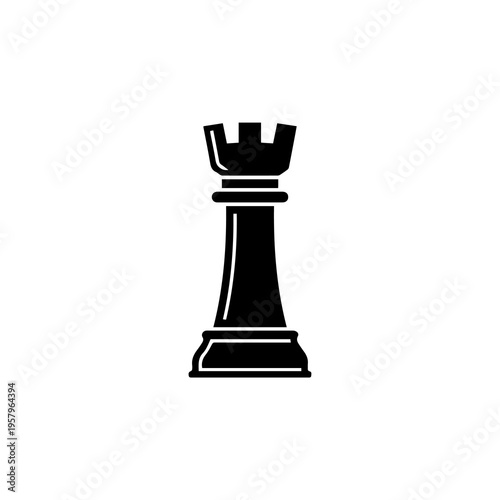 Minimalist Black Rook Chess Piece Vector Icon