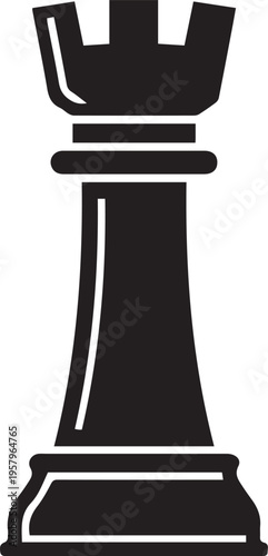 Minimalist Black Rook Chess Piece Vector Icon