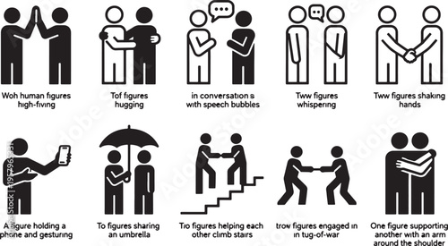 Minimalist Human Interaction and Support Line Icon Set in Monochrome Grid Layout