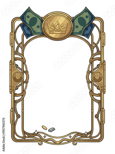 Royal Money Frame Crown Cash and Coins in Steampunk Gold Style