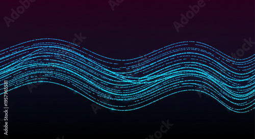 Glowing blue wave pattern on dark background abstract technology concept with neon light trails