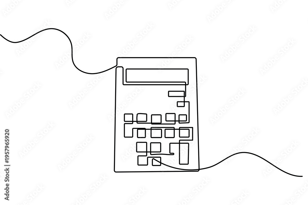 Obraz premium Calculator continuous one line drawing minimalist style isolated outline vector illustration