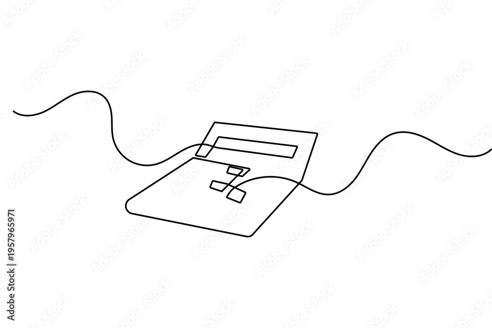 Obraz premium Calculator continuous one line drawing minimalist style isolated outline vector illustration