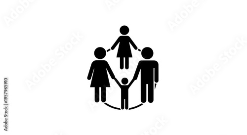 Simple icon of a family holding hands, symbolizing unity and care