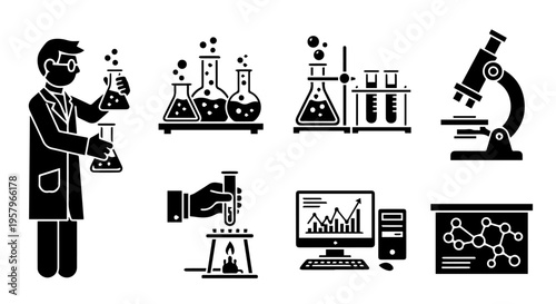 Science Icons Laboratory Experiments and Research Equipment