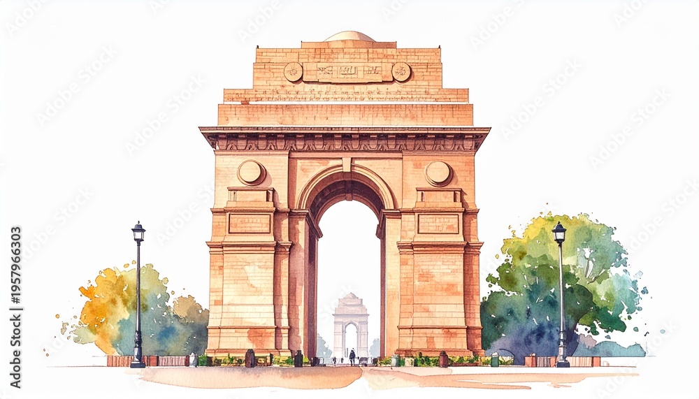 Obraz premium Watercolor Illustration of Historic Triumphal Arch Monument.