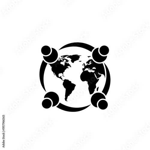 Vector icon of a global community connected around the earth