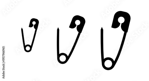 Set of Safety Pins Icons in Different Sizes Black Silhouette Vector Illustration