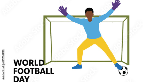 Football player in action on World Football Day with goal net