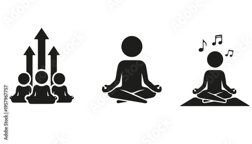 Yoga silhouette icons for meditation and mindfulness practices