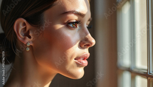 Woman profile with long eyelashes on neutral background