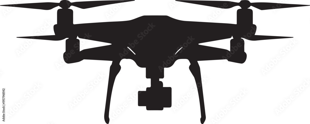 Naklejka premium A black silhouette of a drone with four propellers