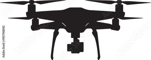 A black silhouette of a drone with four propellers