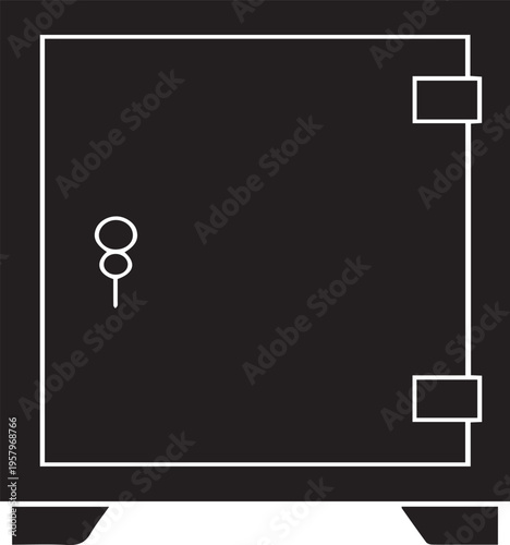 A black and white icon of a safe