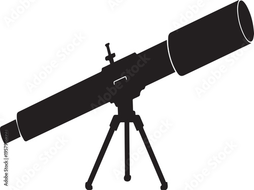 A black silhouette of a telescope on a tripod