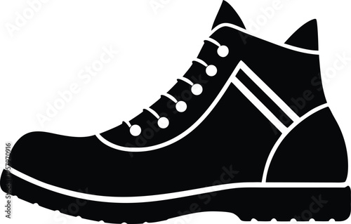 Black work boot safety industrial hiking footwear icon vector