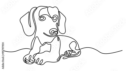 Dachshund dog continuous one line vector drawing. Single line art dachshund dog. One line Art icon drawing vector. Graphic illustration
