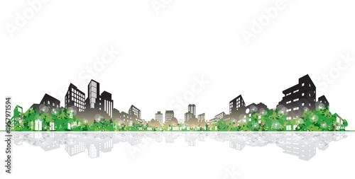 Symbol of growth and vitality: Fresh greenery projection mapping on urban buildings.