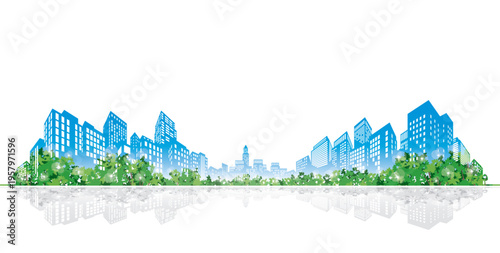 Symbol of growth and vitality: Fresh greenery projection mapping on urban buildings.