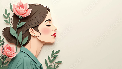Vector illustration of woman with flowers in hair