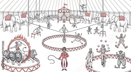 Circus Performers and Acts Illustration.