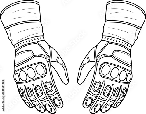 Detailed Line of Motorcycle Racing Gloves White Background protection safety