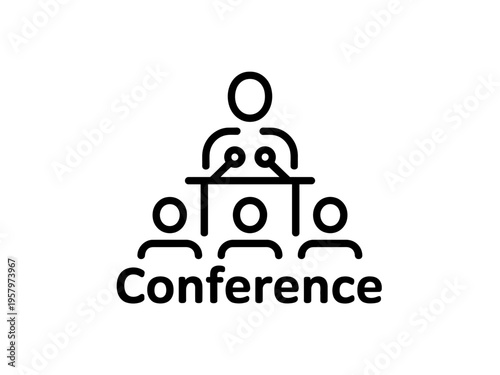 Minimalist conference icon representing professional presentation and public speaking seminar events with speaker and audience vector graphic