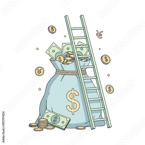 Money Bag Ladder Success Financial Growth Wealth Accumulation Investment Opportunity