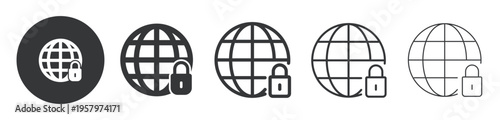 Global Network Security thin line and solid icon. Multi series icon. Web minimal icon