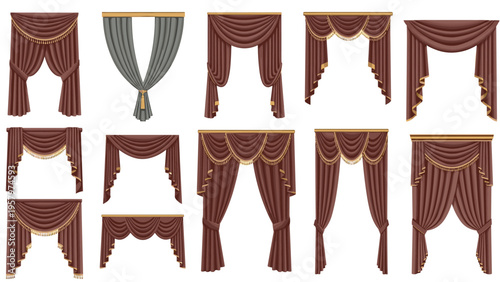Elegant collection of various window curtains and drapes in different colors and styles for home interior design and decoration ideas.