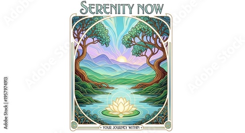 Serenity peaceful landscape with lotus flower.