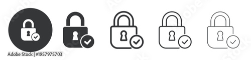 Verified Padlock thin line and solid icon. Multi series icon. Web minimal icon