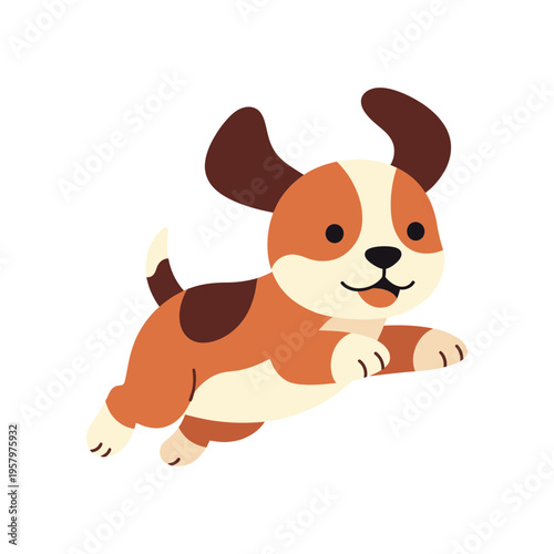 Cute cartoon dog running happily, playful puppy illustration, isolated on white background