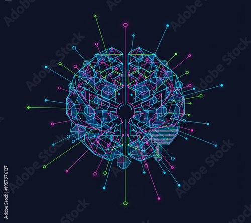 Abstract digital representation of a human brain with glowing connections and data points, symbolizing artificial intelligence and neural networks