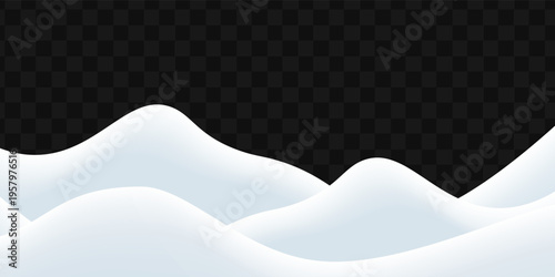 Snowdrifts isolated on png background. Snow landscape decoration, frozen hills. Empty snowbanks field. Christmas vector illustration. Transparent background.