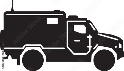 Vector black silhouette of a military truck