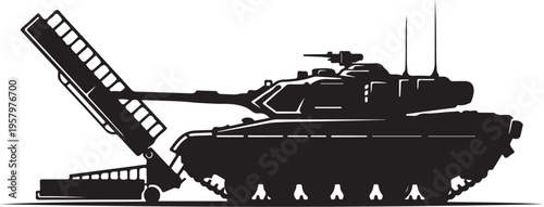 Vector silhouette of military tank with missile launcher