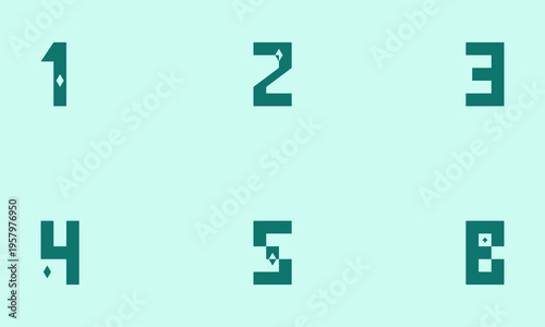A collection of stylized geometric numbers ranging from one to six set against a light blue background