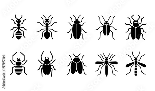 Insect pictogram set ant cockroach spider mosquito silhouette vector icons isolated on white background