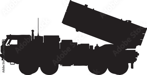 Vector silhouette of military truck with missile launcher