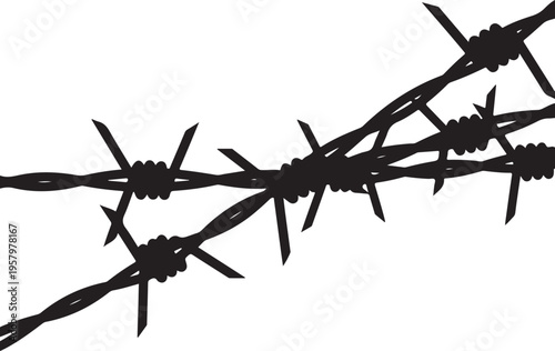 Vector barbed wire illustration, black on white background