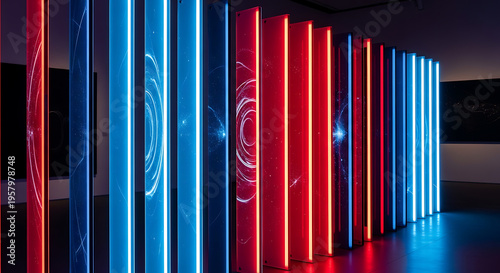 Neon Light Installations in Dark Room