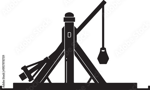 Vector medieval catapult silhouette, black icon
