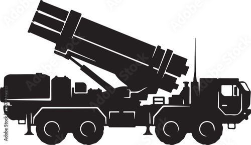 Vector silhouette of a military truck with missile launcher