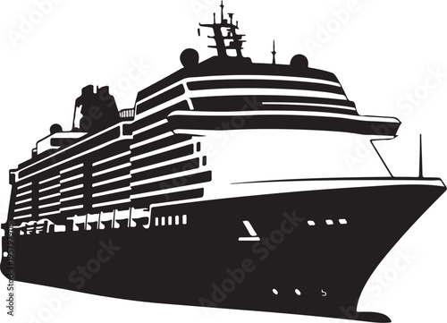 Vector cruise ship icon, black and white illustration