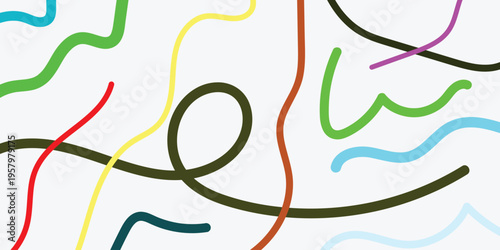 Abstract colorful hand drawn scribbles and curly lines on white background