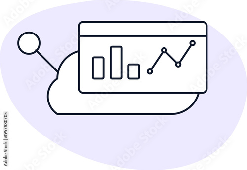 A minimalist linear icon representing cloud computing analytics and digital data monitoring systems