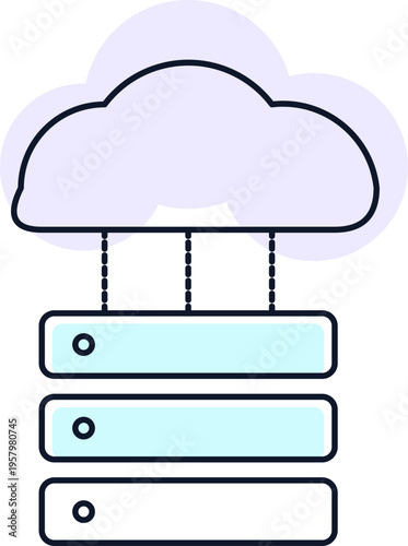 A minimalist flat vector illustration representing cloud computing and digital server storage data