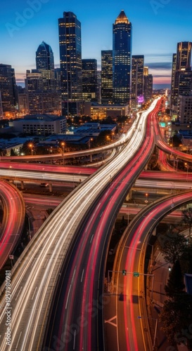 Vibrant Cityscape With Streaking Lights Of Traffic At Dusk