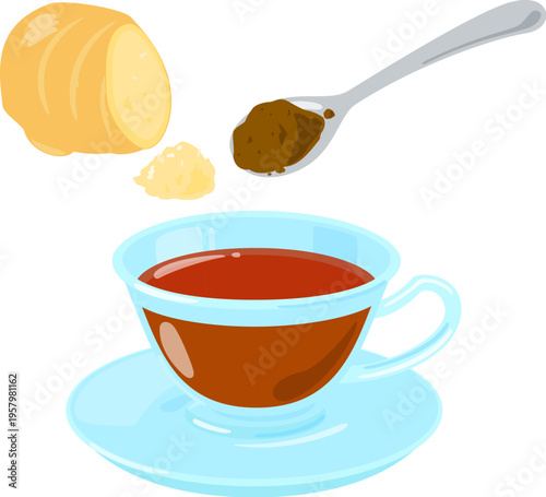 ショウガの擦りおろしと黒糖を入れた紅茶